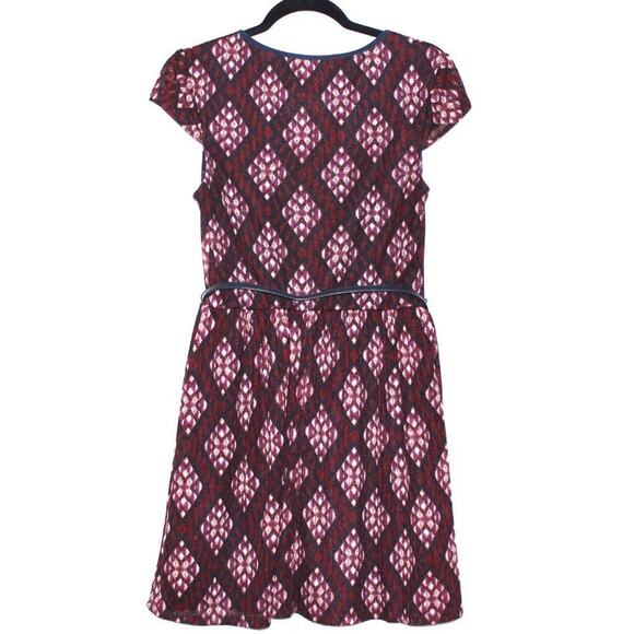 Maroon Patterned Mini Dress with Belt Size Large - Picture 3 of 3